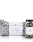 Spritzwellness London aromatherapy eye pillow and jar of herbs on a white background