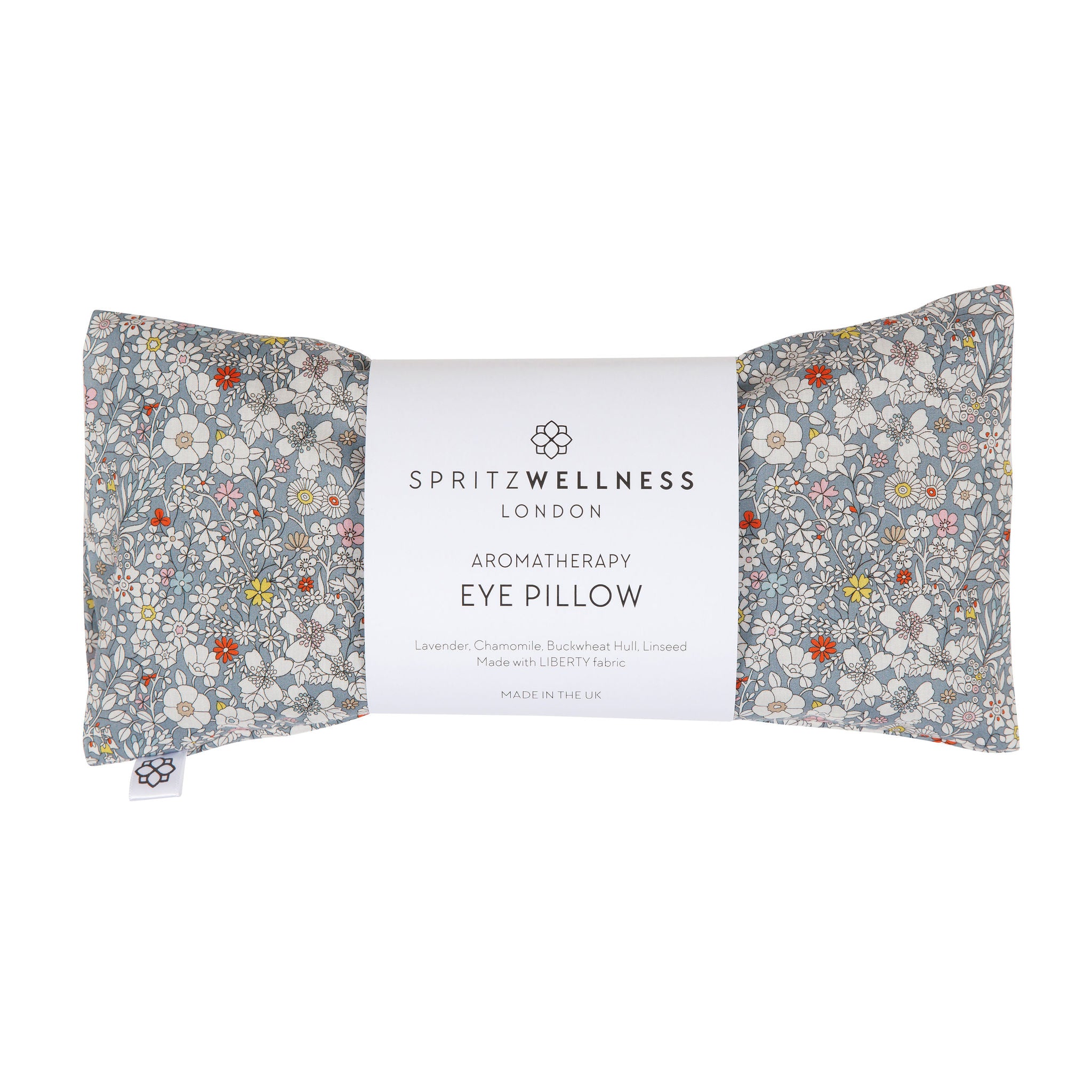 Aromatherapy Eye Pillow in grey flowers. Liberty London fabric. For yoga, sleep, relaxation, massage. Spritz Wellness London 