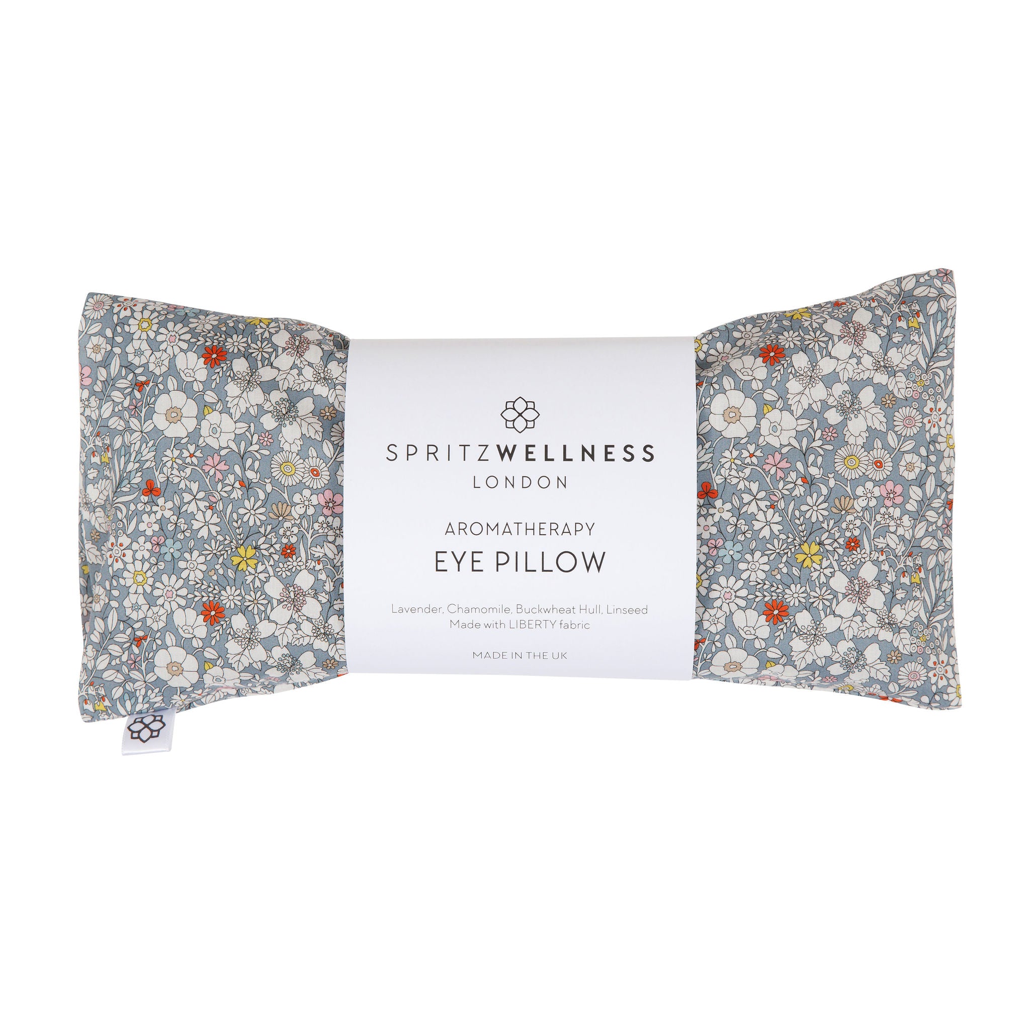 Aromatherapy Eye Pillow in grey flowers. Liberty London fabric. For yoga, sleep, relaxation, massage. Spritz Wellness London
