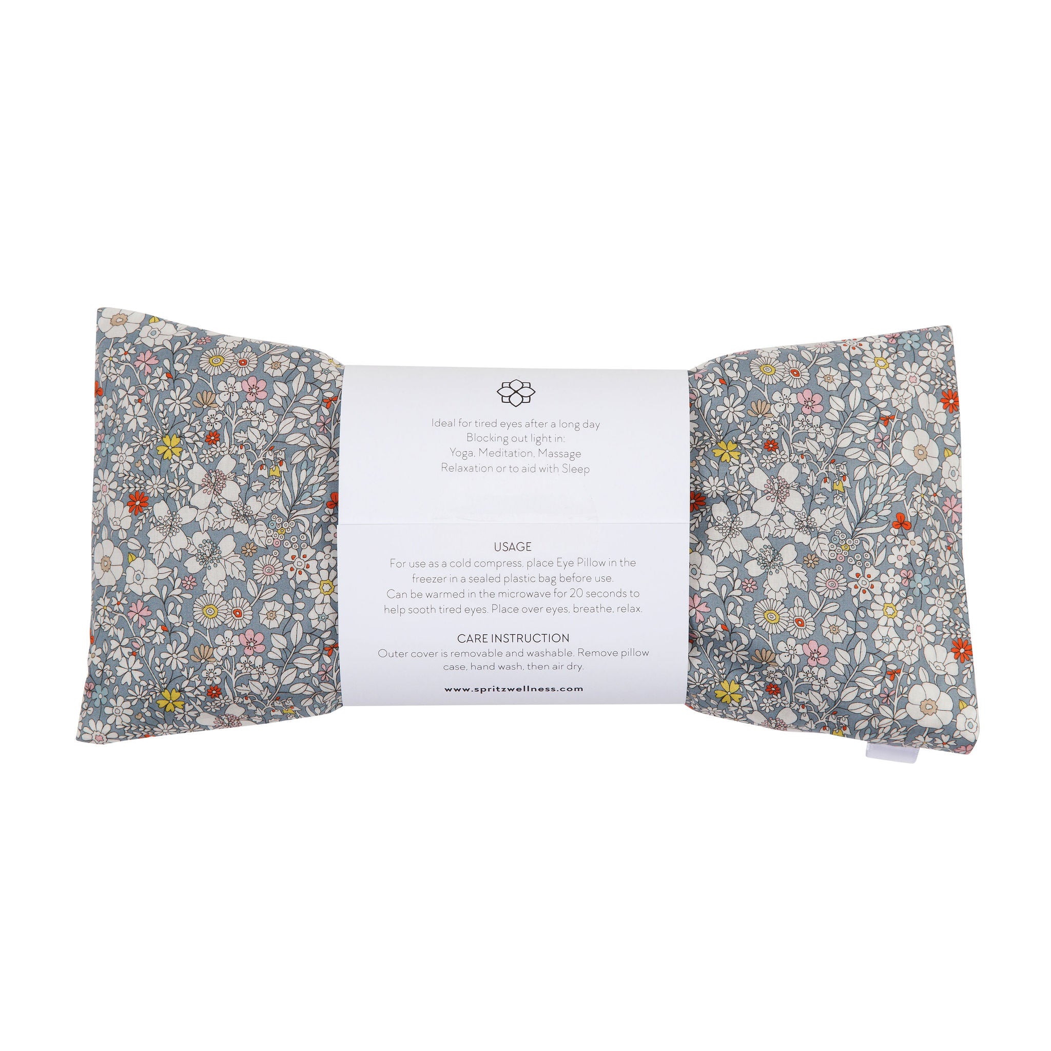 Aromatherapy Eye Pillow in grey flowers. Liberty London fabric. For yoga, sleep, relaxation, massage. Spritz Wellness London