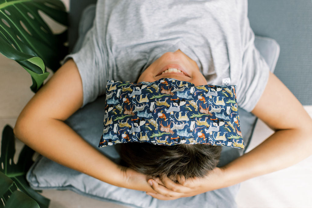 Aromatherapy Eye Pillow in Liberty fabric animal print. Eye pillows are for yoga meditation, relaxation and sleep. Great for children who struggle with sleep.