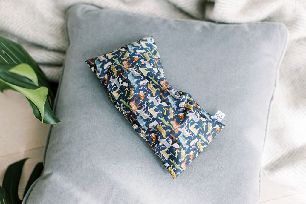 Aromatherapy Eye Pillow in Liberty fabric animal print. Eye pillows are for yoga meditation, relaxation and sleep. Great for children who struggle with sleep.