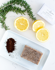 exfoliate body soap  all natural with lemon, rosemary and coffee grounds