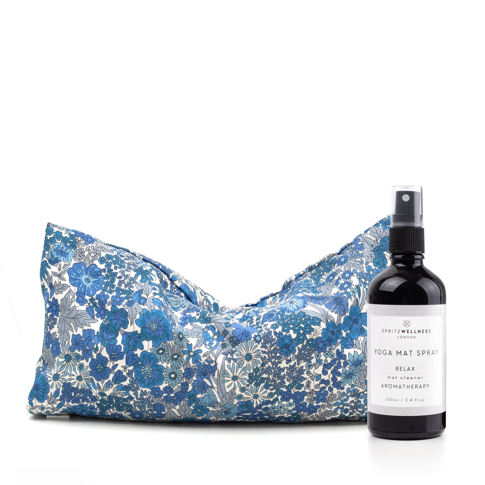 liberty print aromatherapy eye pillow and relax 100ml yoga mat spray made with lavender and tea tree