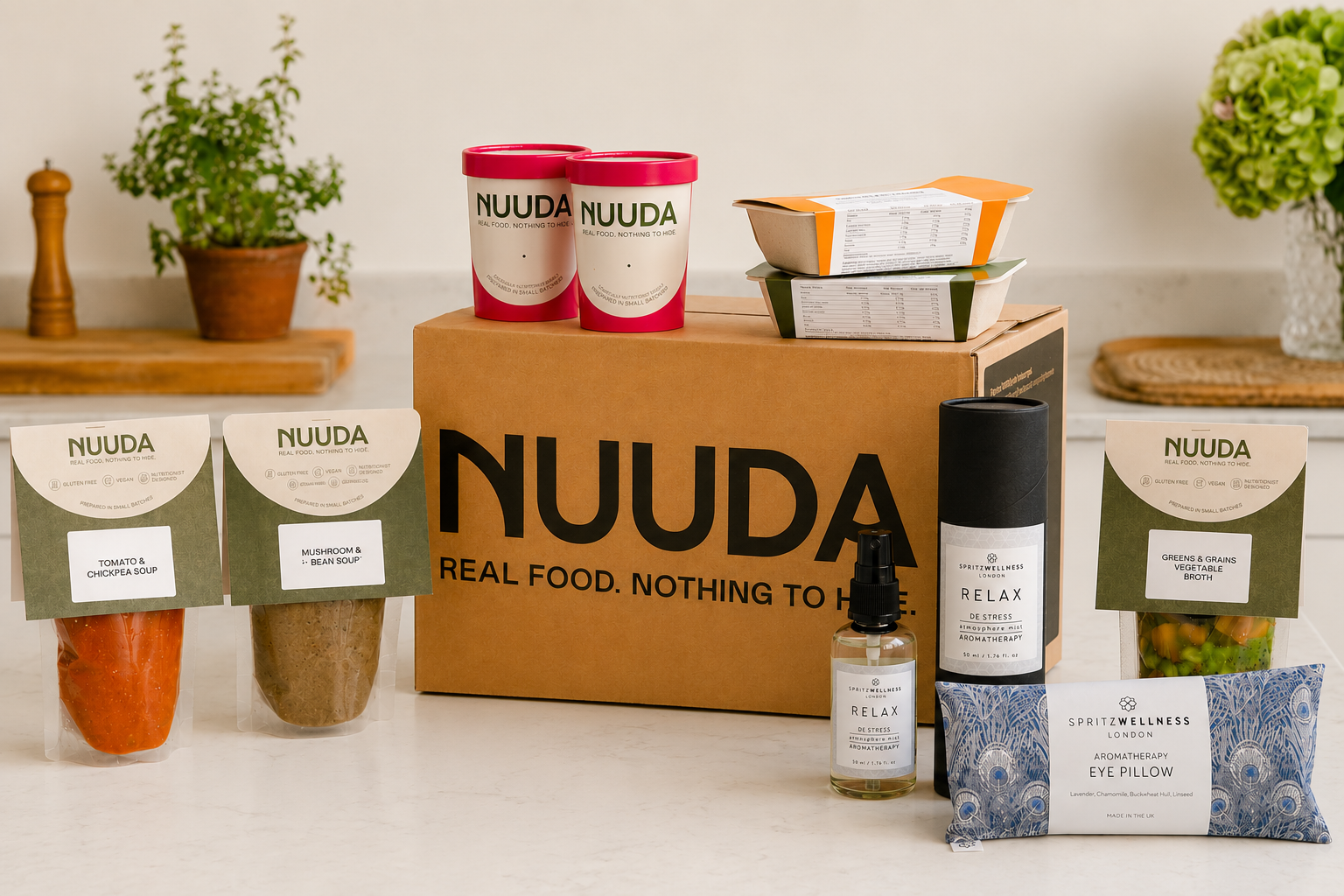 NUUDA x Spritz Wellness anti-stress food and calming ritual products