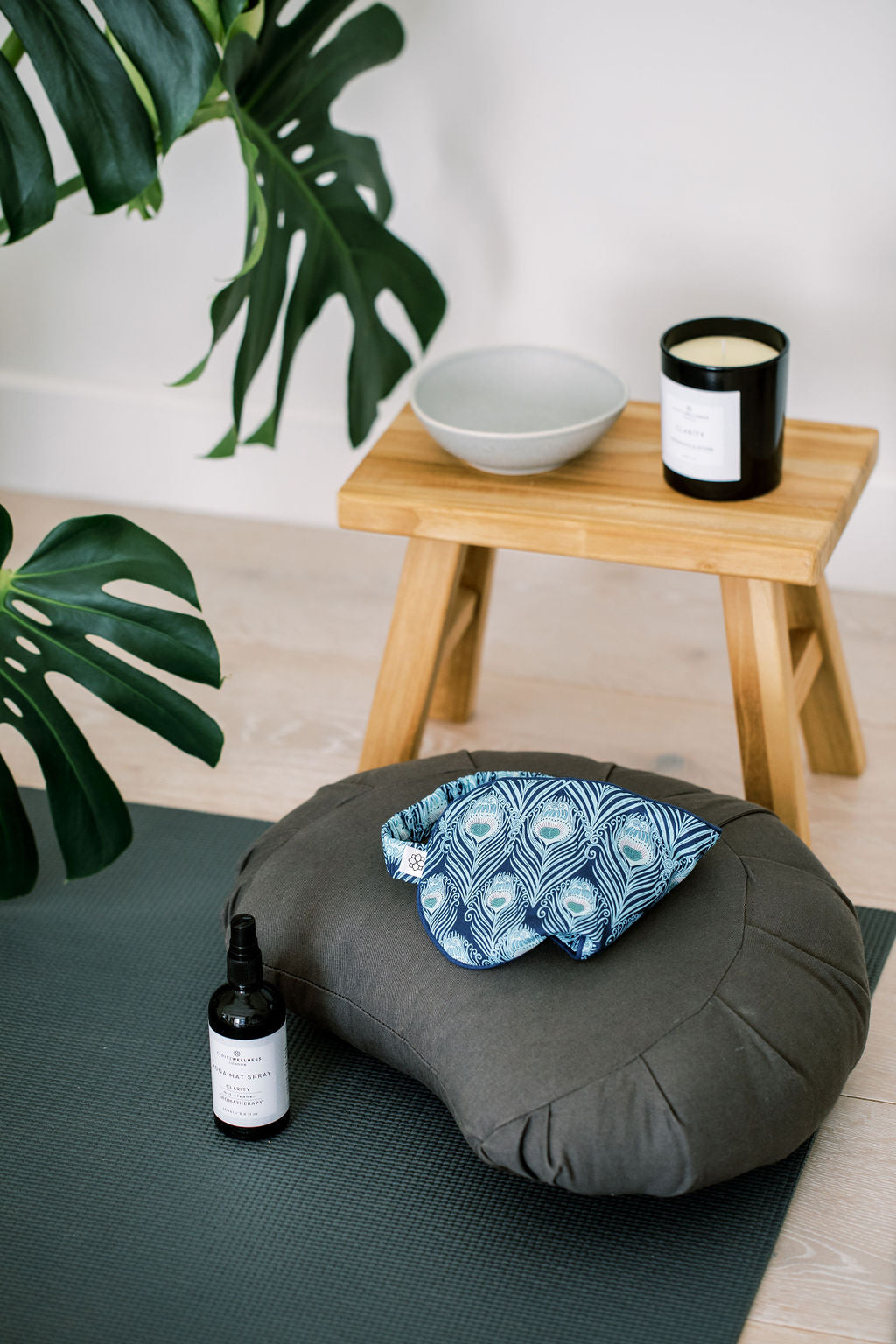 Calm home yoga space set up with Spritz Wellness
