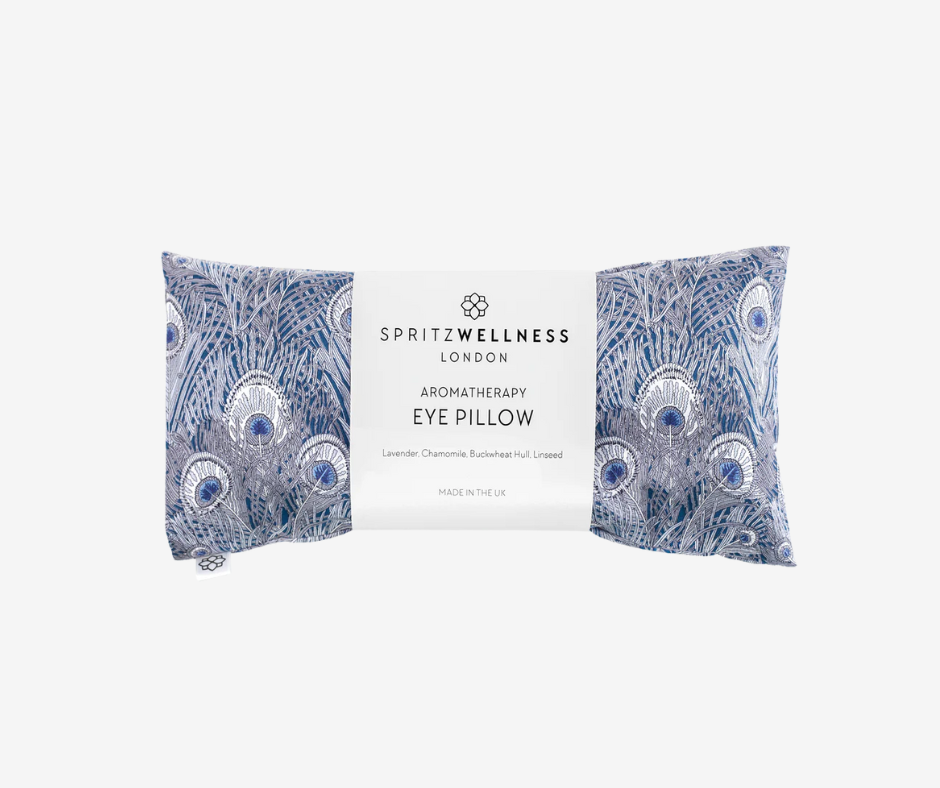 Spritz Wellness London aromatherapy eye pillow with packaging on a white background