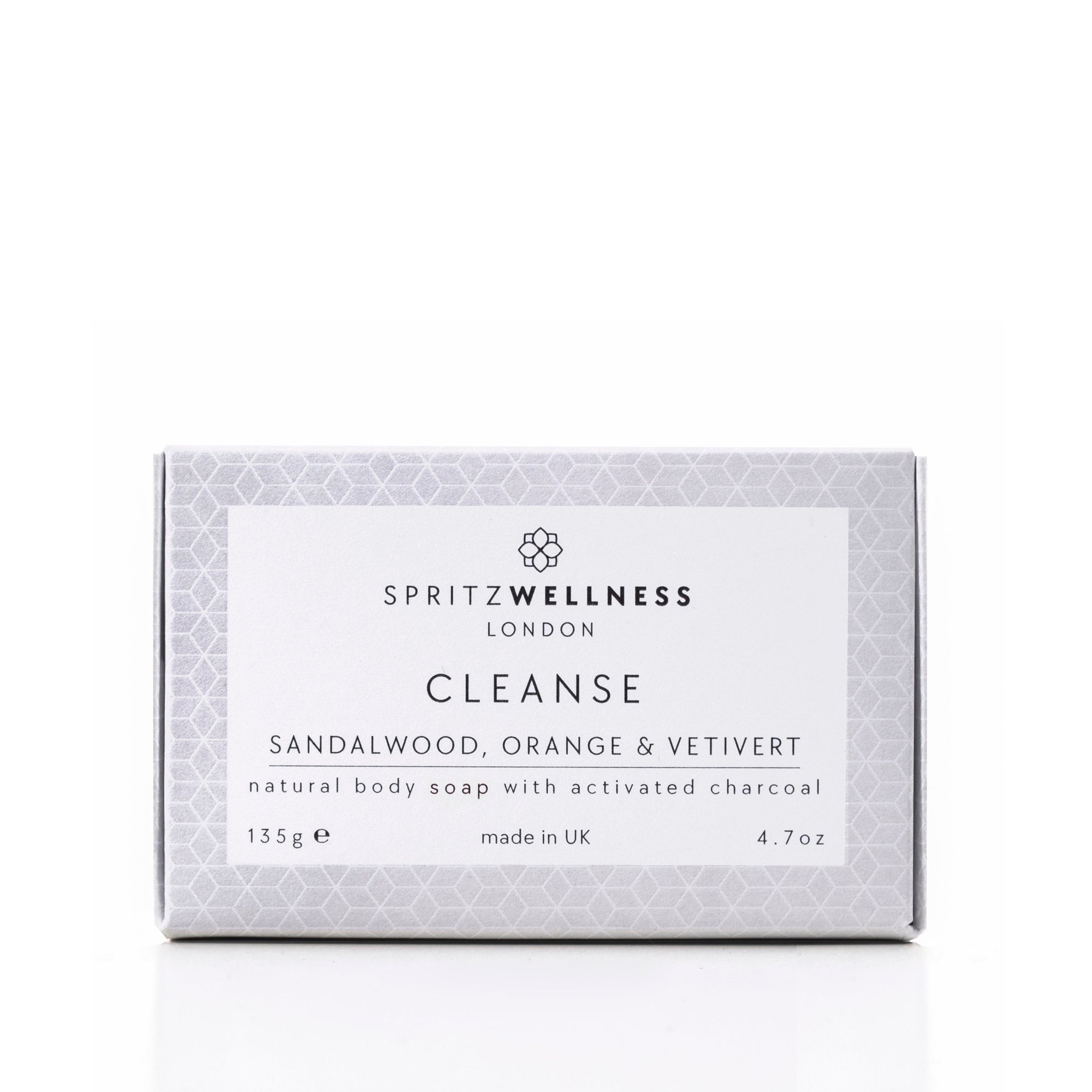 Cleanse activated charcoal soap, sandalwood, orange and vetivert