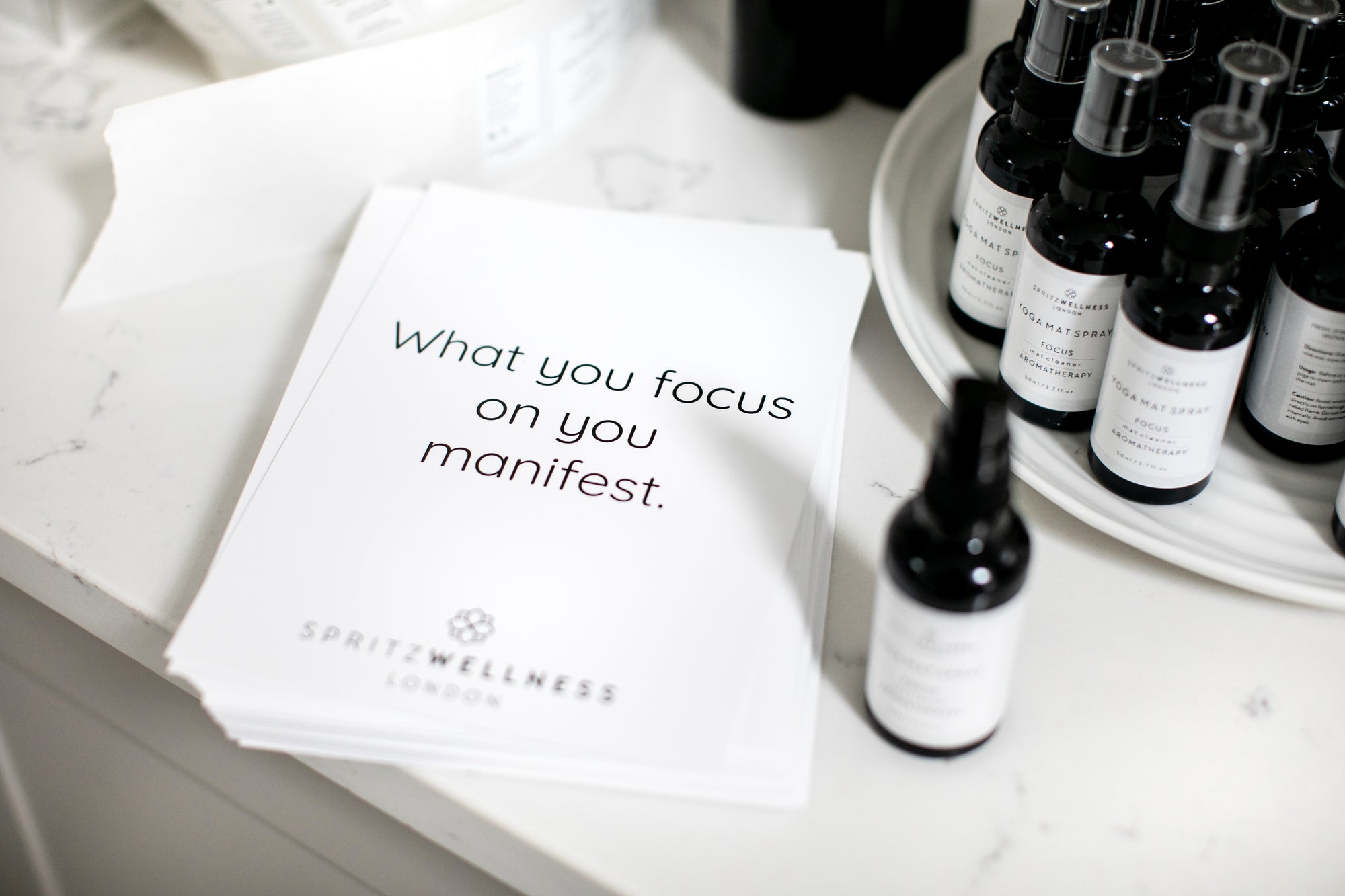 Focus yoga mat spray with peppermint lemon rosemary and tea tree by Spritz Wellness