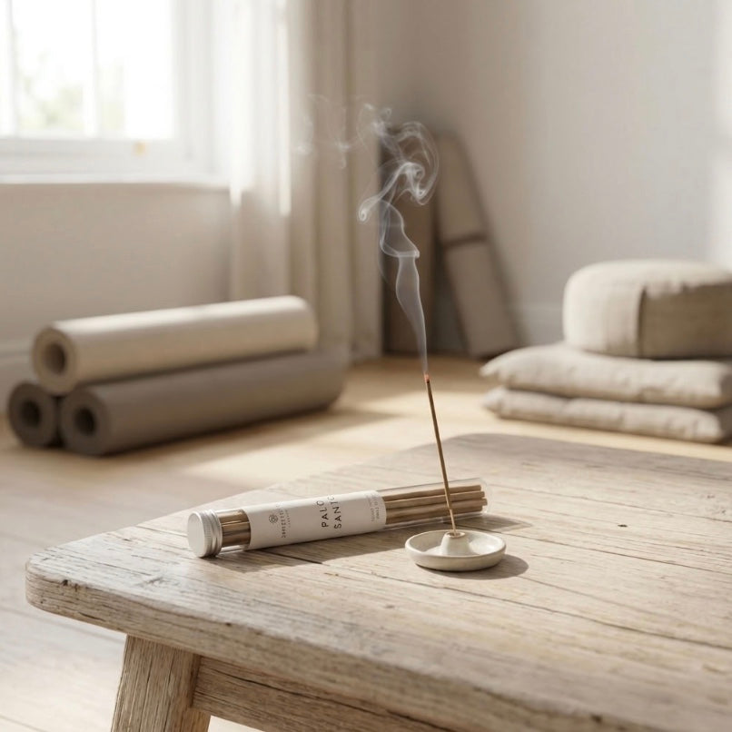 Spritz Wellness luxury incense on a ceramic holder