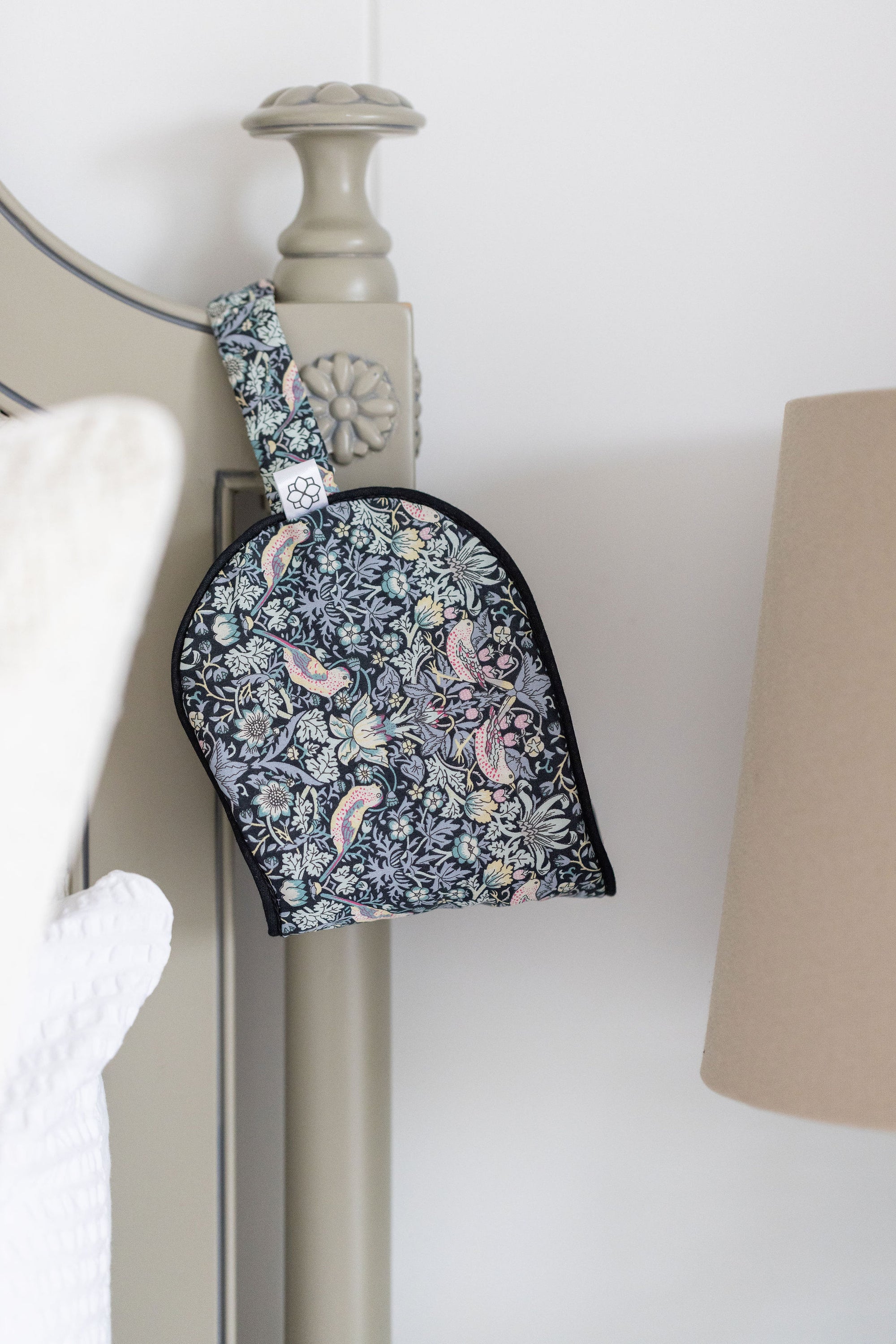 Lavender eye mask made with Liberty London Strawberry Thief grey fabric by Spritz Wellness