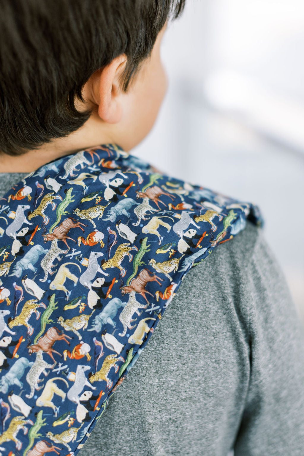 Lavender Wheat Bag, Liberty Animal Fabric, use heated or chilled, removable washable cover, with patterned cover and Spritz Wellness.