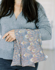 Lavender Wheat Bag, Liberty fabric, use heated or chilled, removable washable cover, with patterned cover and Spritz Wellness.