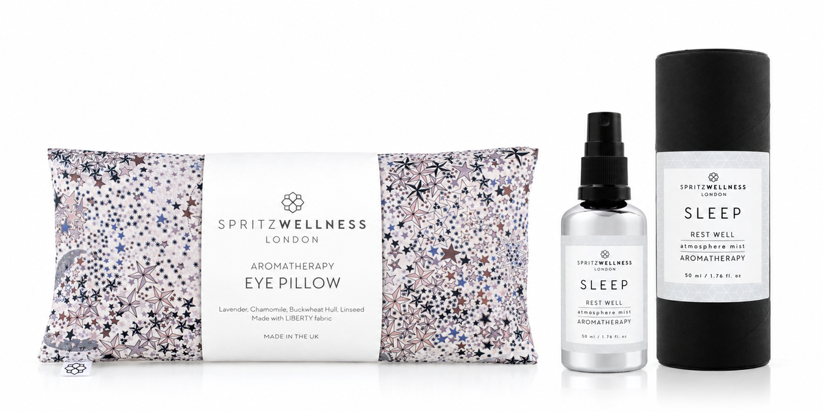 Ultimate Sleep Set, Star Liberty print aromatherapy eye pillow with 100ml Sleep pillow spray
